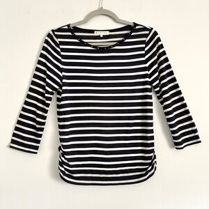 Kumikyoku Blue and White Striped 3/4 Sleeve Top Studded Neckline Size 2 / US M
